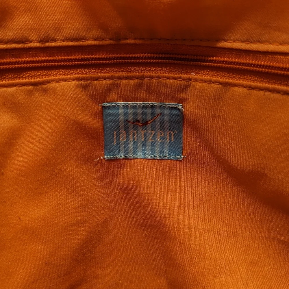 Vintage Jantzen Orange Red Striped Large‎ 100% Cotton Tote with interior pocket